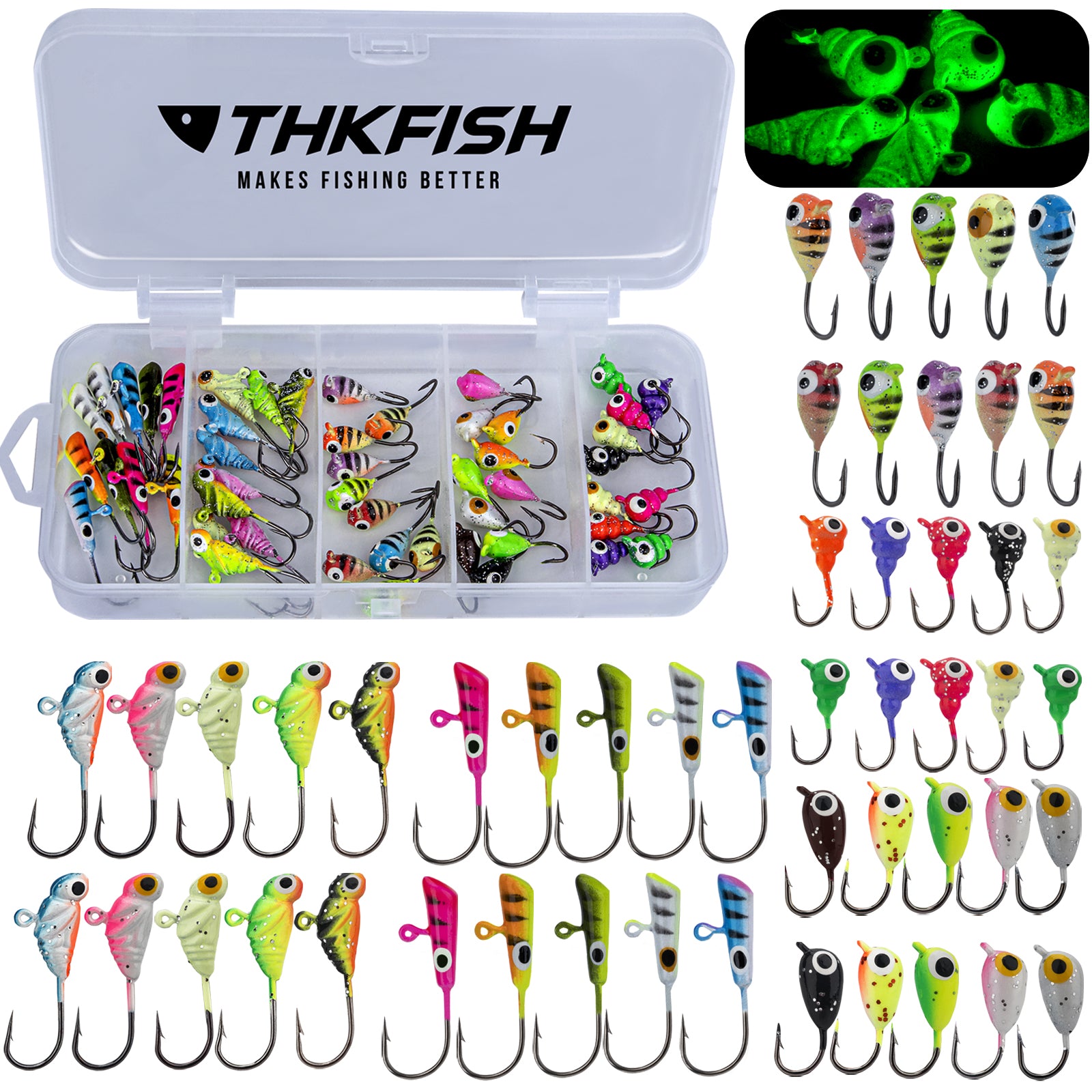 THKFISH Ice Fishing Jigs Kit 50PCS