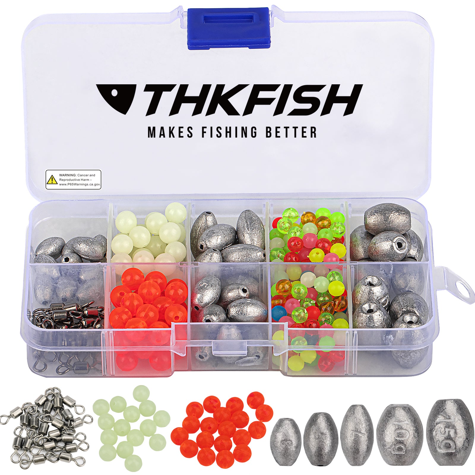 bullets in tackle box THKFISH 339pcs Texas and Carolina Fishing Bullet-Weights