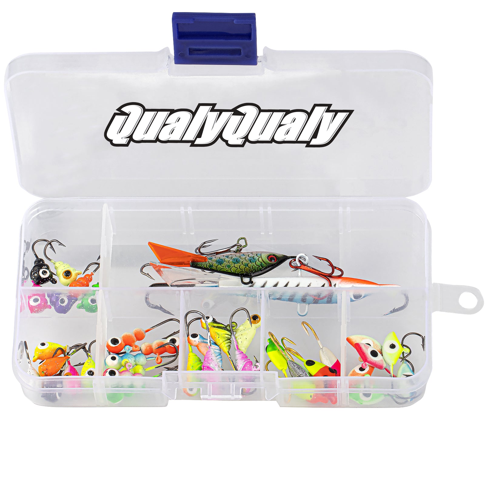 QualyQualy Ice Fishing Jigs Ice Fishing Lures Walleye Fishing Lures Crappie  Jigs Glow in Dark-Ice Fishing Jigs with Storage Box 38Pcs