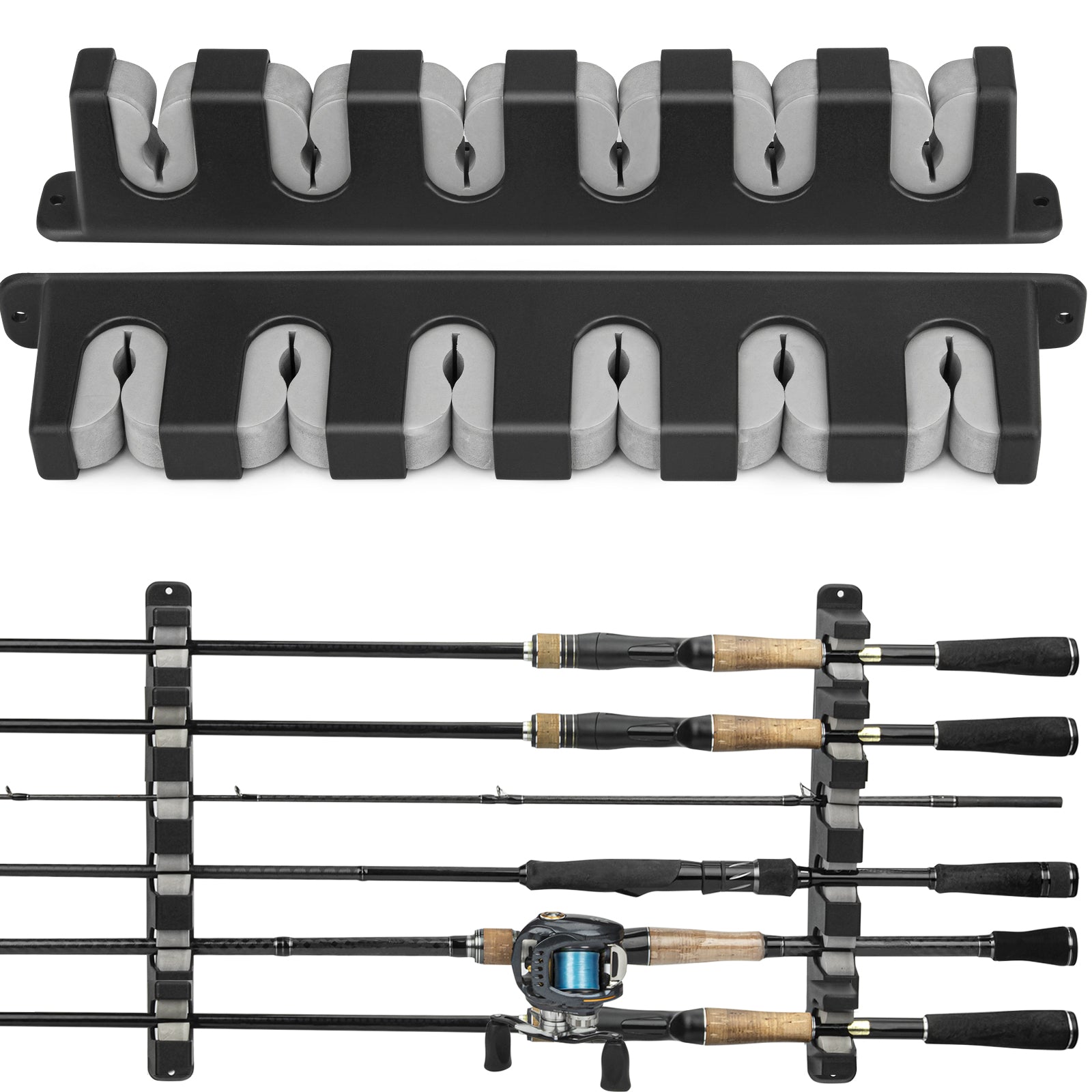 THKFISH Vertical / Horizontal Wall Mount Fishing Rod Rack - Store 6 Rods, Horizontal THKFISH Vertical / Horizontal Wall Mount Fishing Rod Rack - Store 6 Rods, Horizontal
