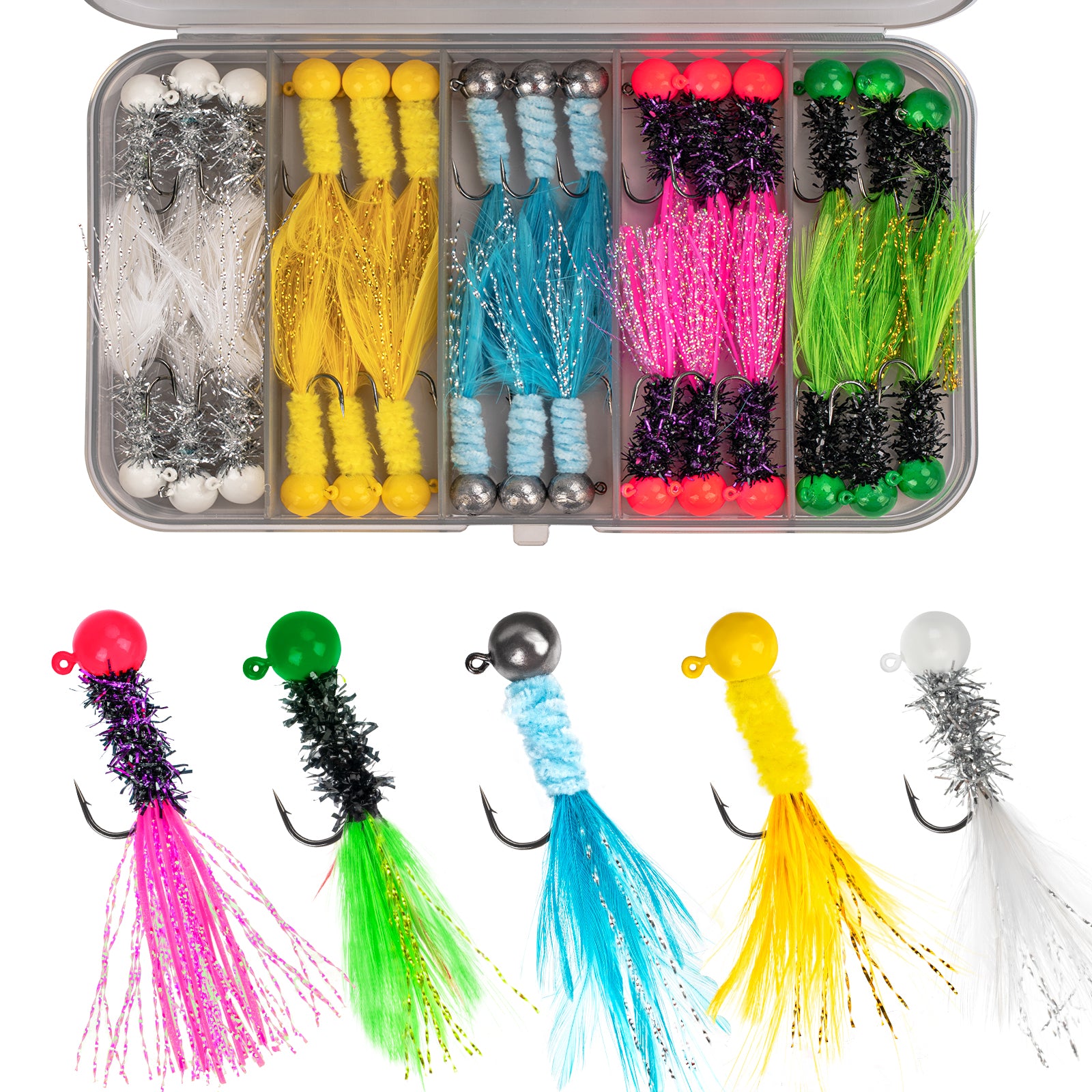 パーツ tkfishing THKFISH 30pcs Crappie Feather Jighead Marabou Jig Hook Kit