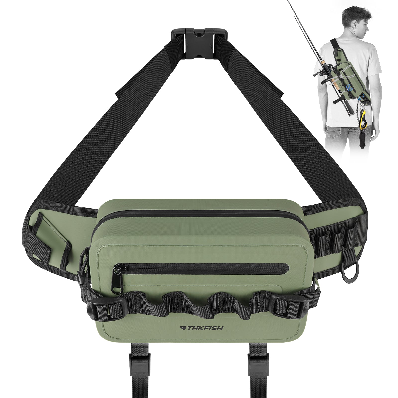 THKFISH Waterproof Flying Fishing Tackle Waist Bag with Rod Holders