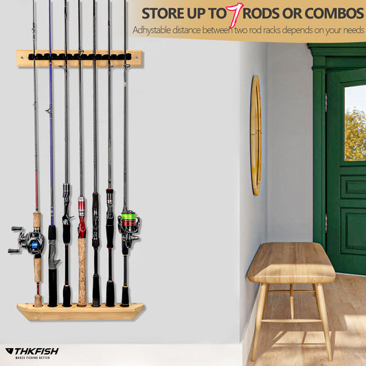 THKFISH Vertical / Horizontal Wall-Mount Fishing Rod Racks - Store 7 Rods
