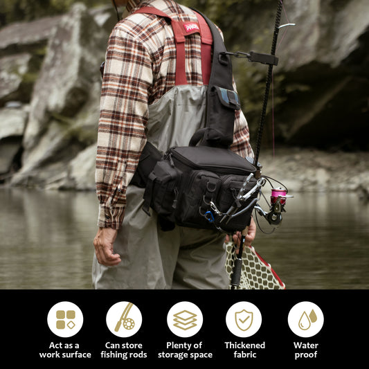 THKFISH Portable Fishing Tackle Bag Sling Pack with D-Rings