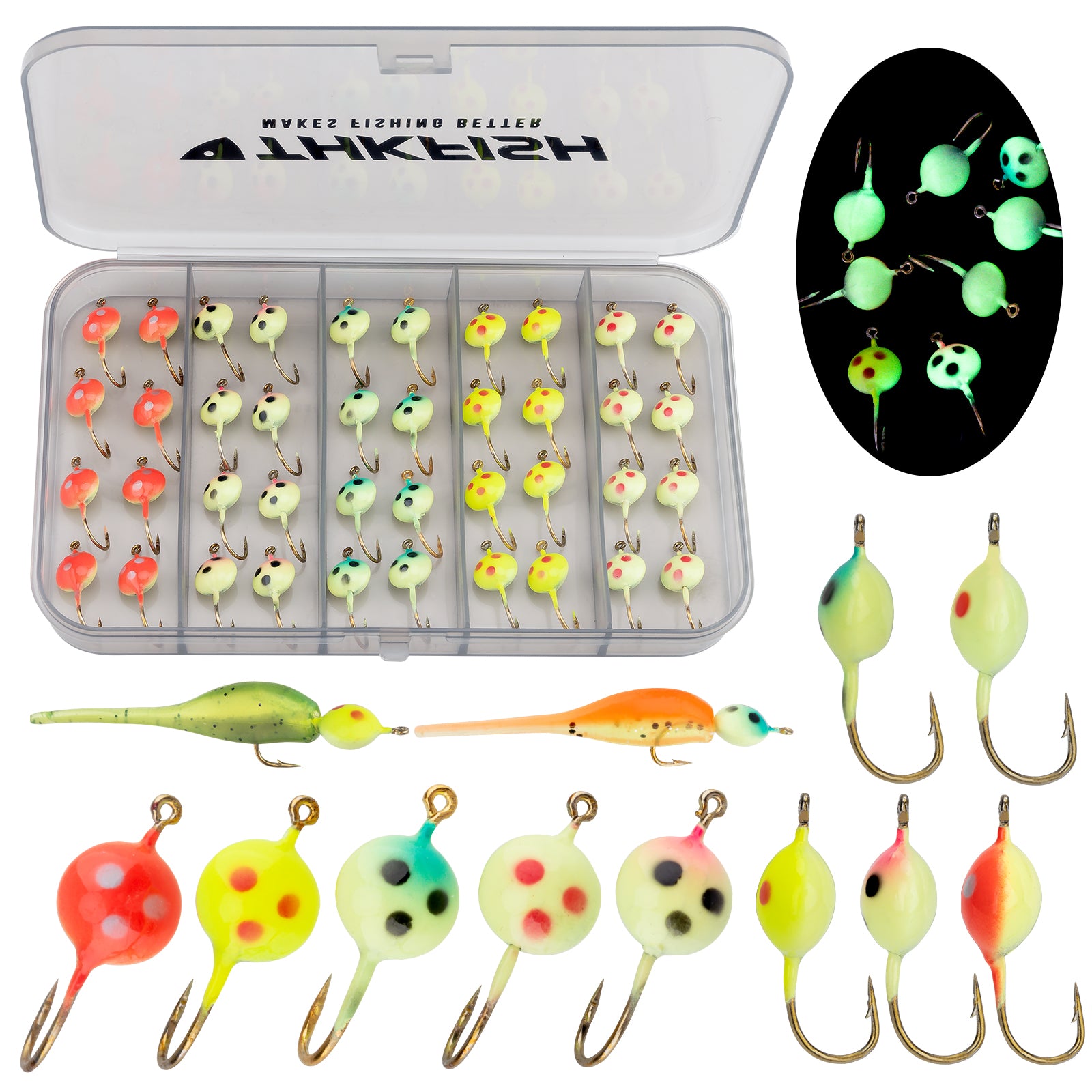 dot ice fishing lures THKFISH Ice Fishing Jigs Lures Small Fishing Tackle Kit