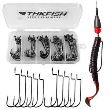 THKFISH 100PCS/50PCS Offset Worm Fishing Hooks