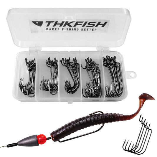 THKFISH 100PCS/50PCS Offset Worm Fishing Hooks