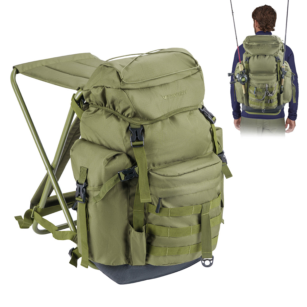 THKFISH Waterproof Fishing Tackle Backpack with Chair Rod Holders