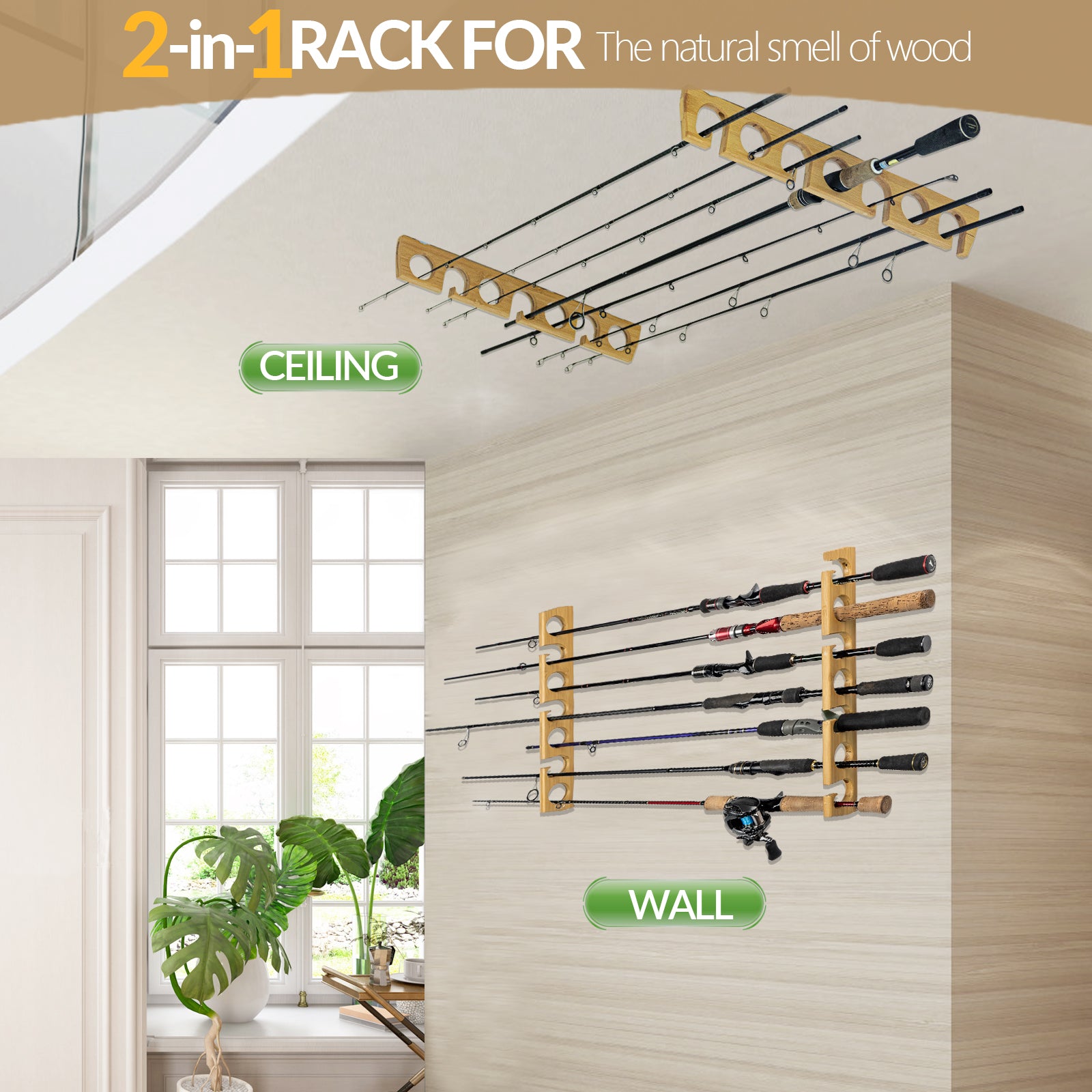 12 rod fishing pole rack for wall or ceiling THKFISH Fishing Rod Racks Holders for Garage,1 Pair