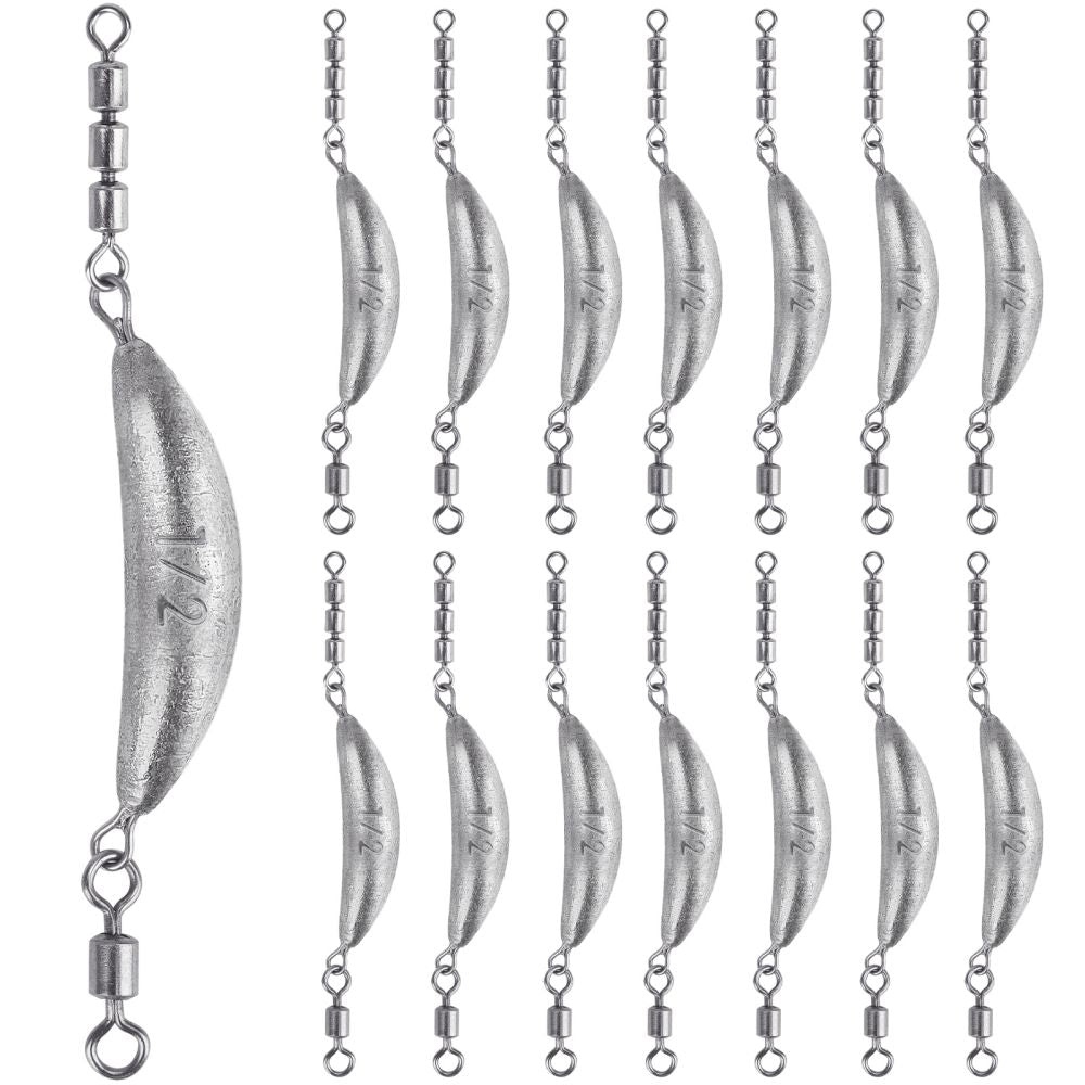 THKFISH Crescent Fishing Spin Sinkers with 3 Roller Swivels