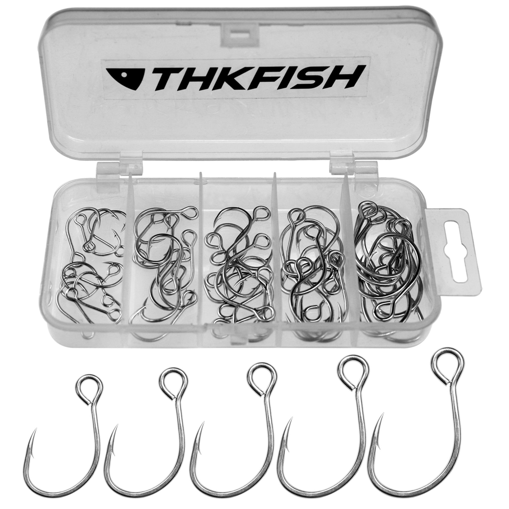 THKFISH 50pcs/100Pcs Box Inline Single Hooks Replacement Fishing Hooks