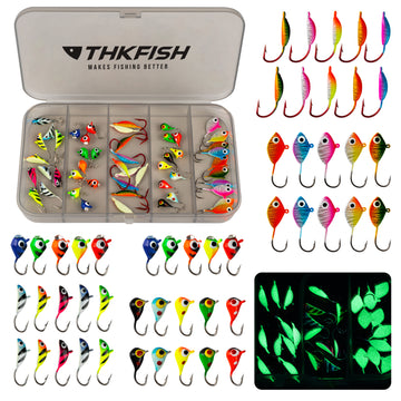 THKFISH 50PCS Ice Fishing Lures Jigs Kit for Walleye Perch