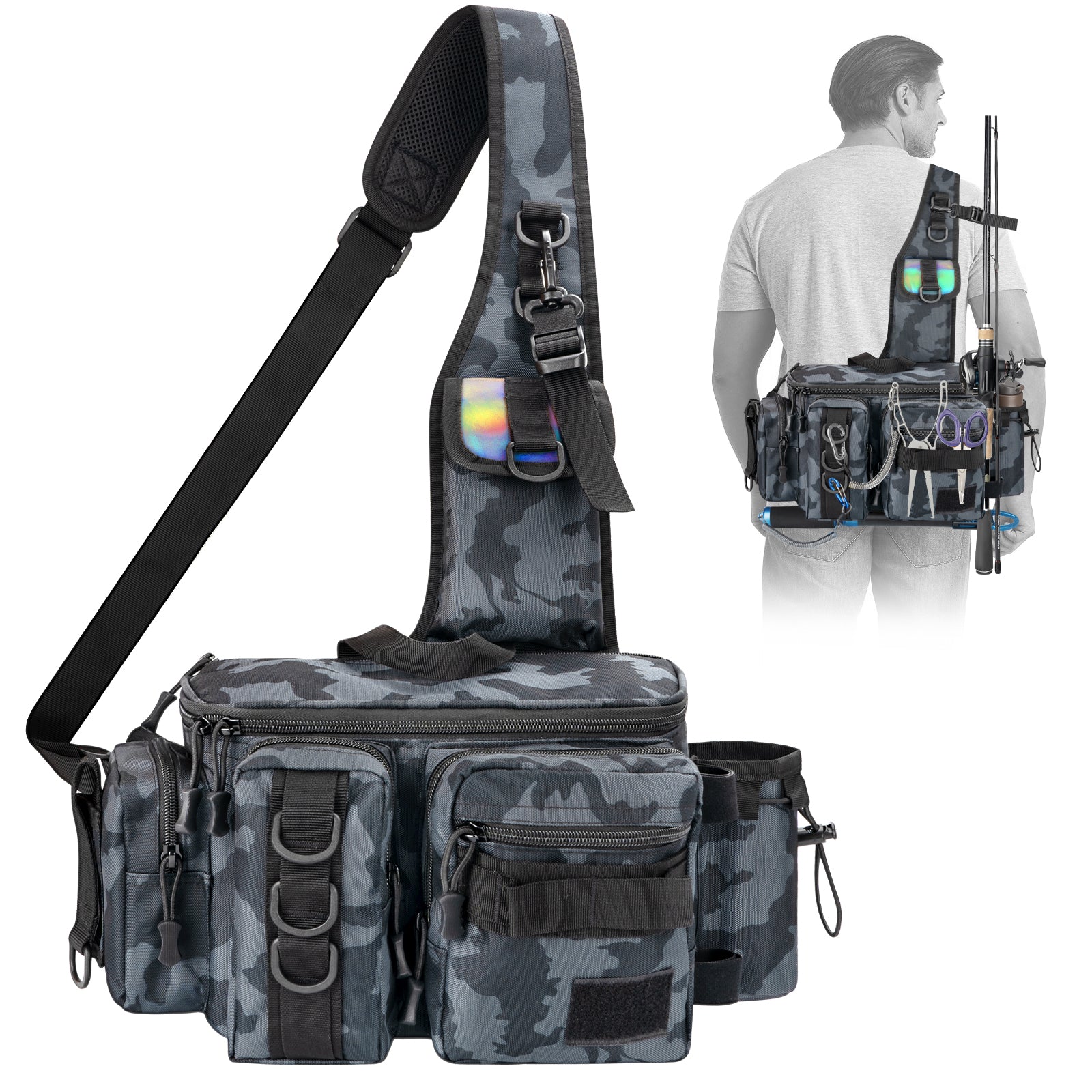 dstyle sling tackle bag THKFISH Portable Fishing Gear Tackle Bag Fly Fishing Gear Bag, Bluecamo