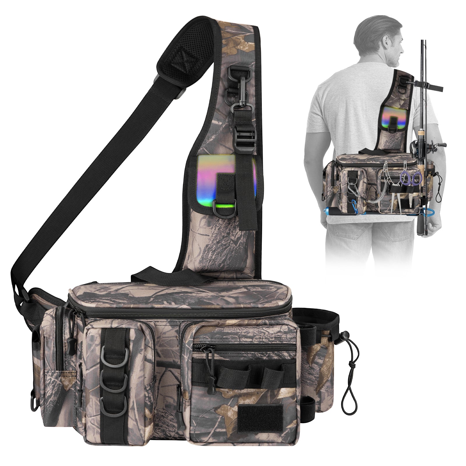 fishing tackle shoulder bags THKFISH Portable Fishing Gear Tackle Bag Fly Fishing Gear Bag, Leafcamo