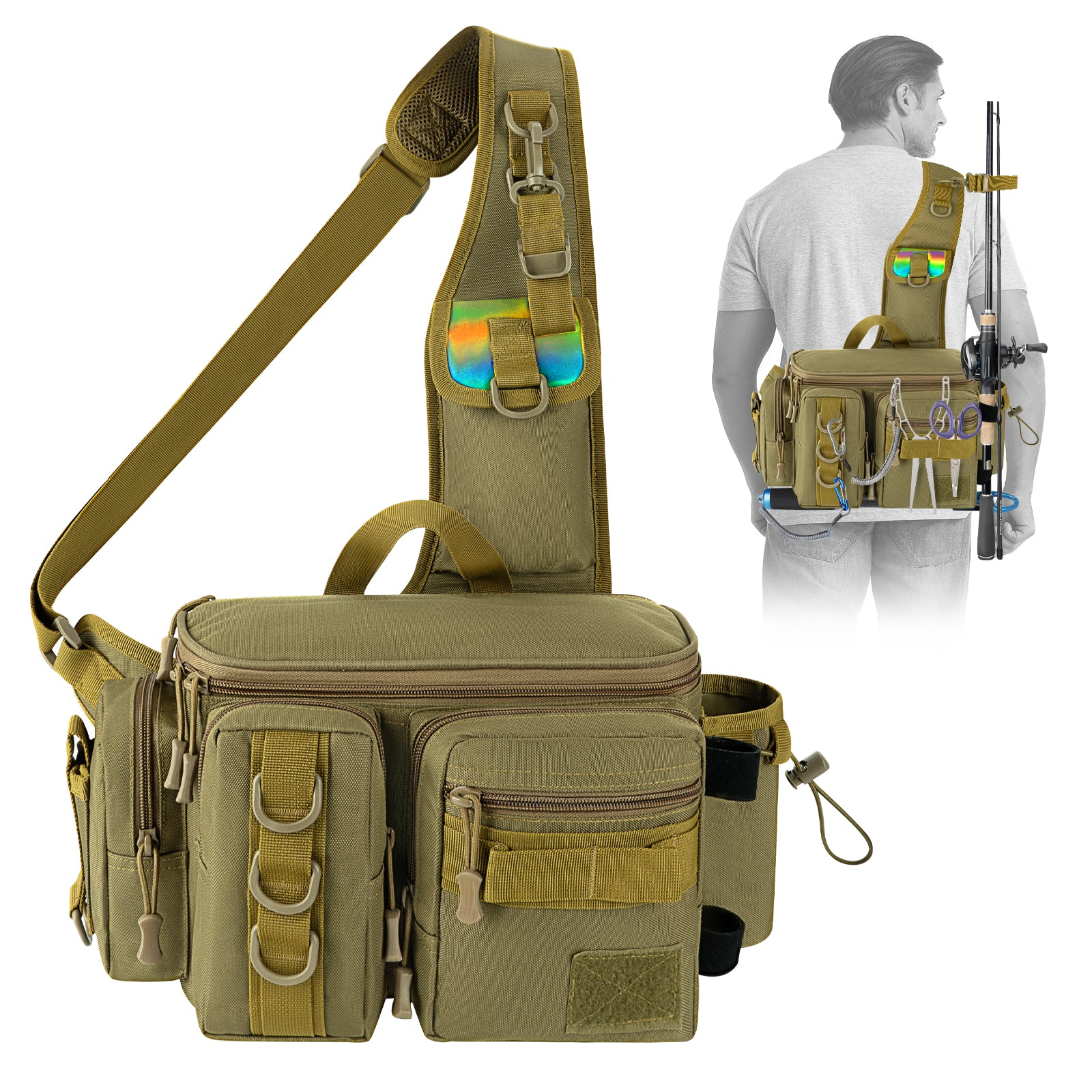 dstyle sling tackle bag THKFISH Portable Fishing Gear Tackle Bag Fly Fishing Gear Bag, Khaki