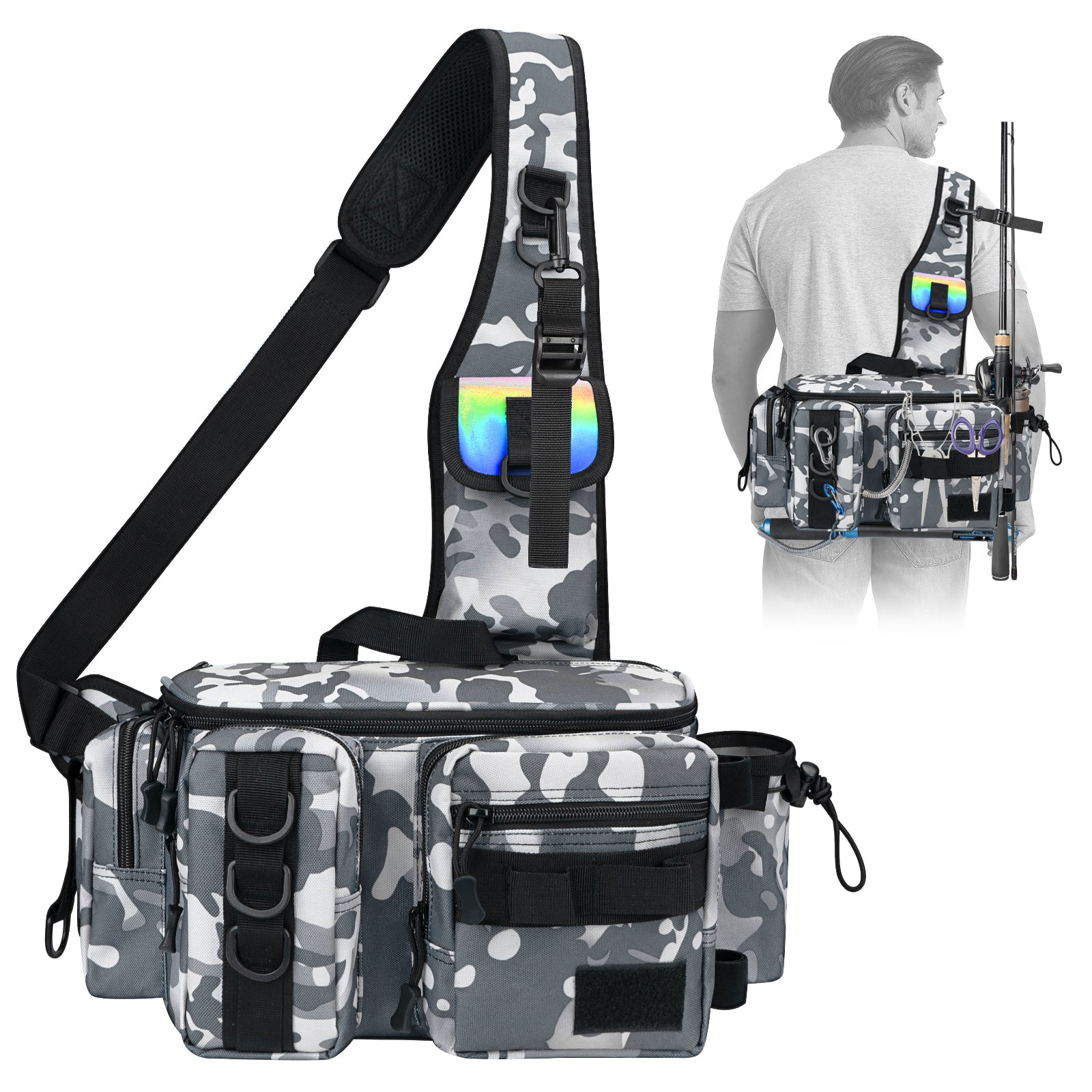 THKFISH Portable Fishing Gear Tackle Bag Fly Fishing Gear Bag, Whitecamo