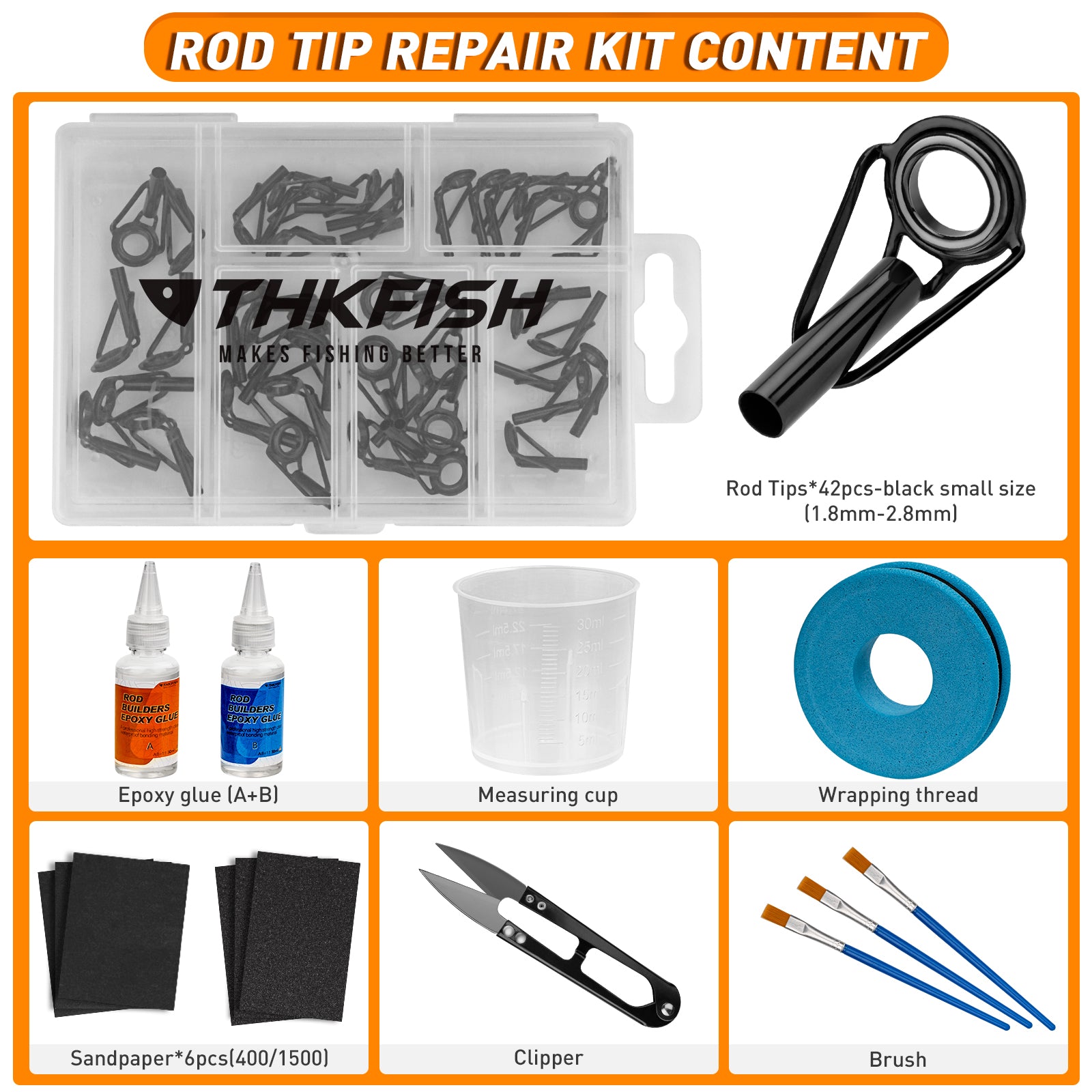 dfixing a fishing pole tip THKFISH Fishing Rod Tip Repair Kit with Glue 42PCS