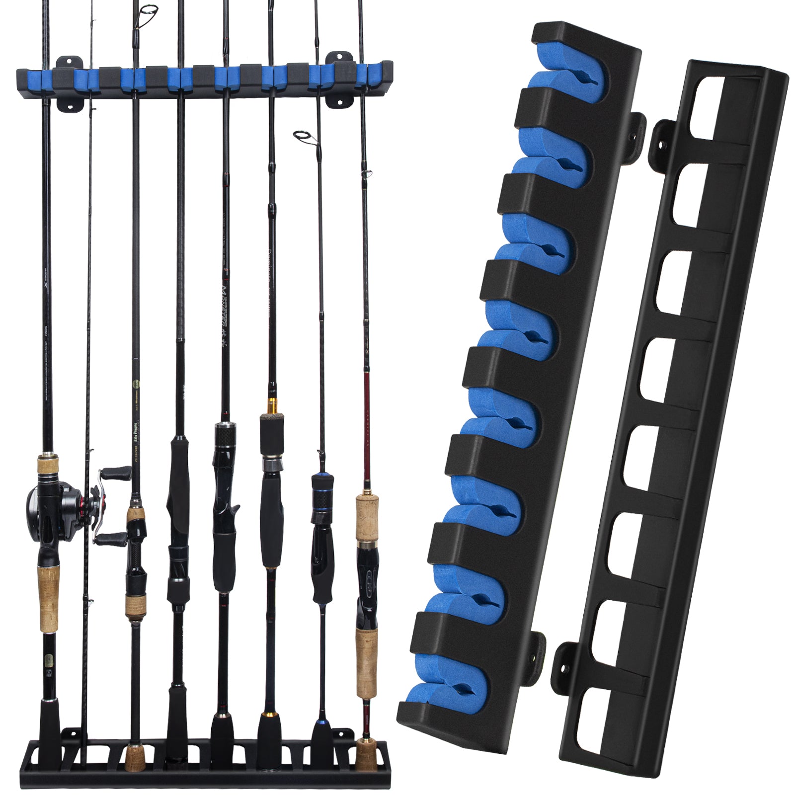 vertical wall mount fishing rod holder THKFISH Wall Mount Vertical Fishing Rod Rack Holds 8 Rods, Blue