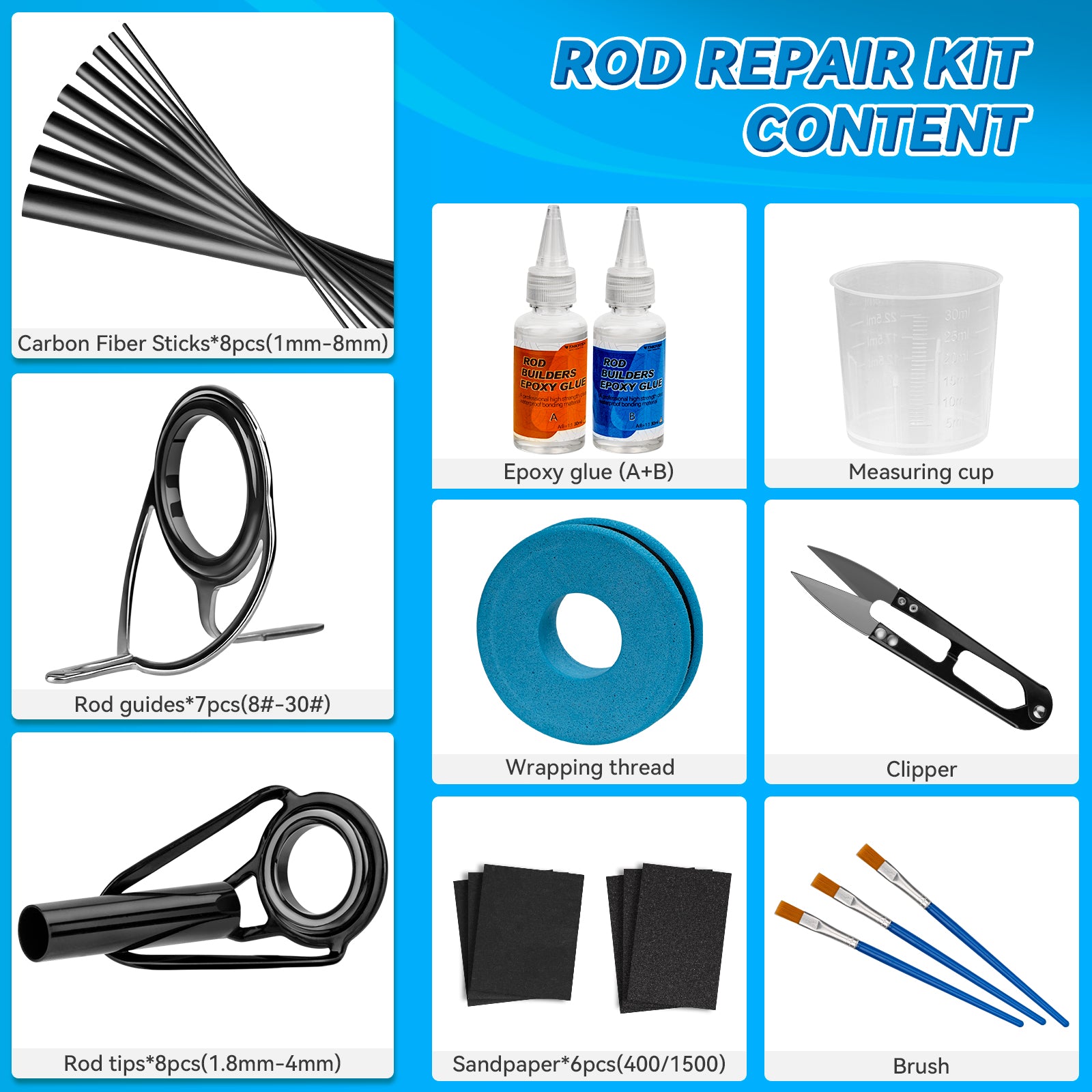 THKFISH Fishing Rod Repair Kit with Carbon Fiber Sticks