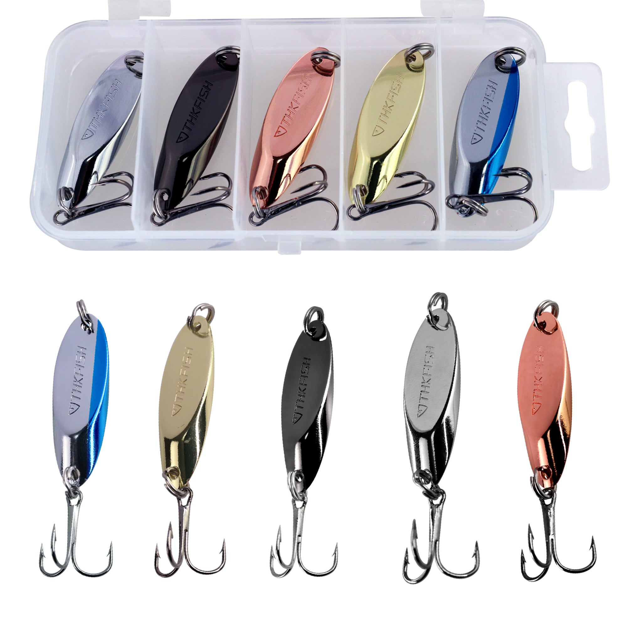 THKFISH 5pcs Fishing Spoons Lures for Trout Pike Bass Crappie Walleye