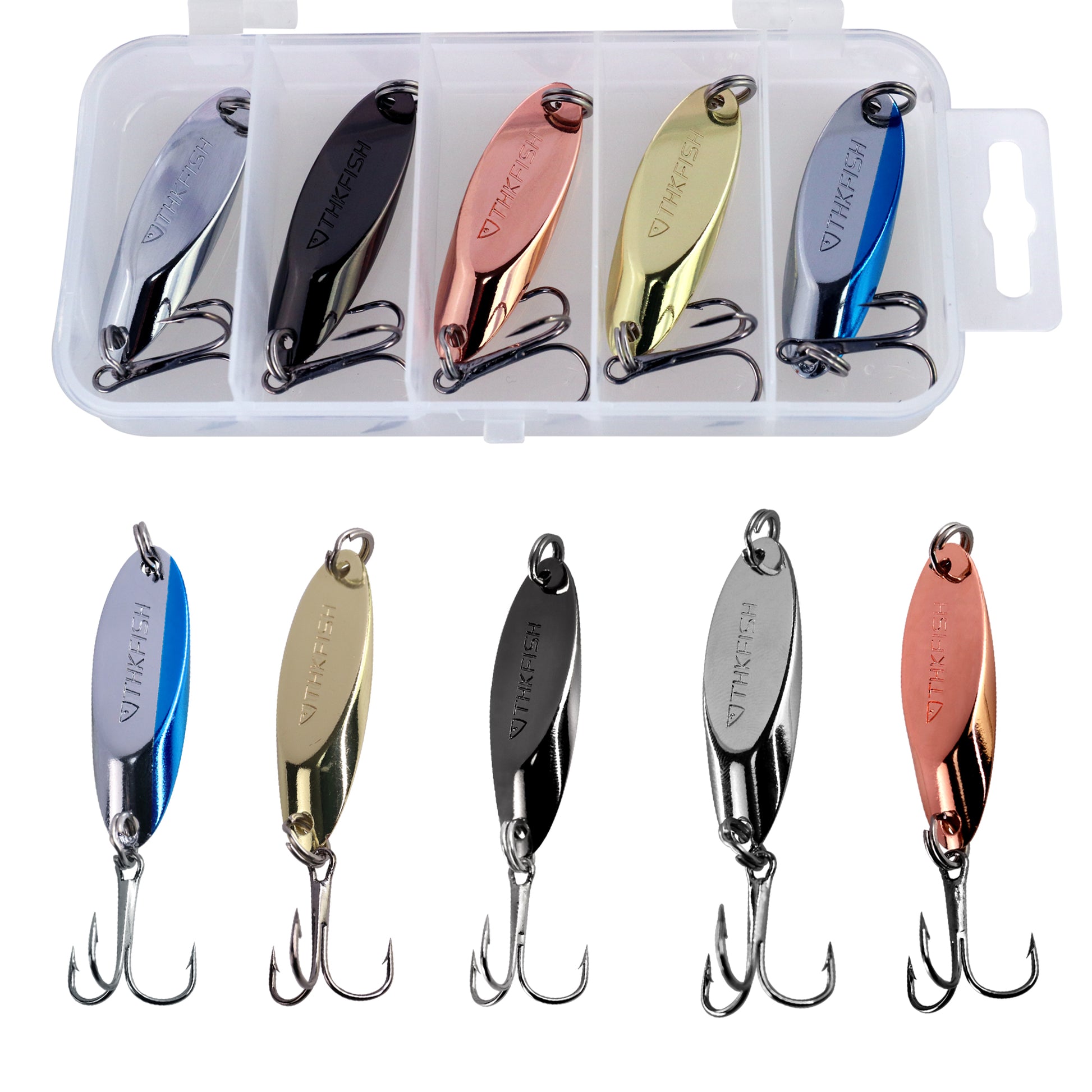 THKFISH 5pcs Fishing Spoons Lures for Trout Pike Bass Crappie Walleye, 1/5oz 5pcs