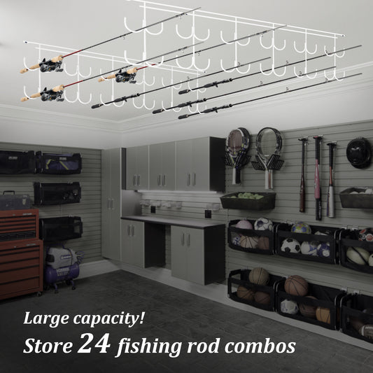 THKFISH Fishing Rod Rack for Wall Rod Holders Hold up to 24 Fishing Rod
