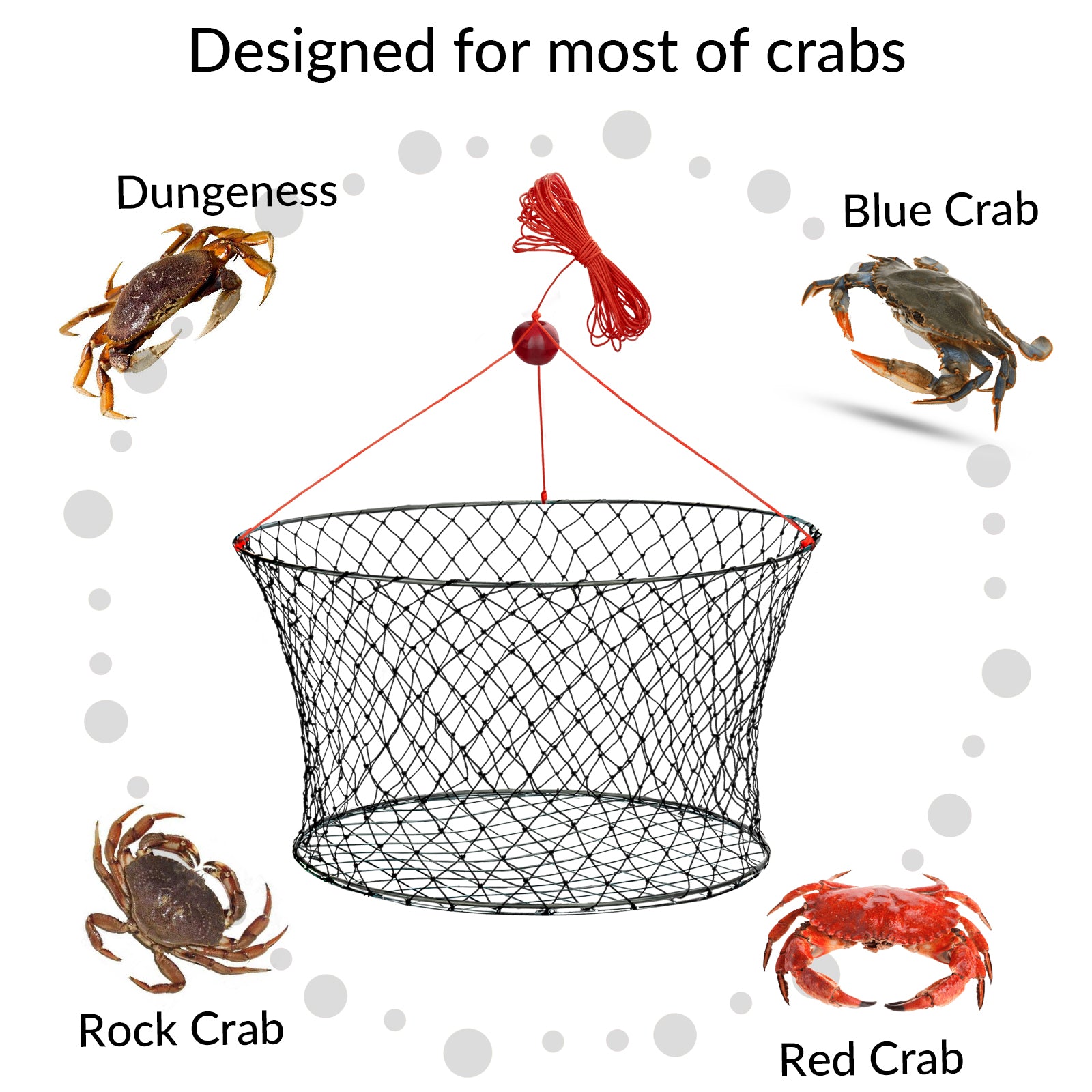 crab ring for fishing pole THKFISH Crab Ring Trap Bait with Crab Gauge Measure Balck-Standard-L