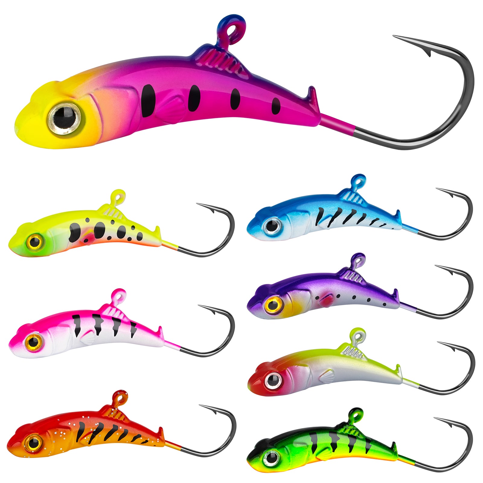 THKFISH 8PCS Ice Fishing Lures Jigs Heads Hooks Set