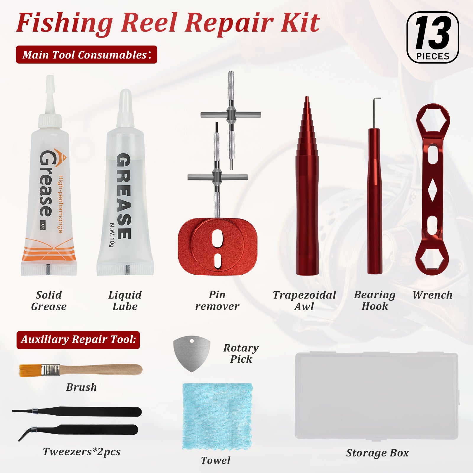 THKFISH 13pcs Fishing Reel Repair Tool Kit for Baitcasting Reel