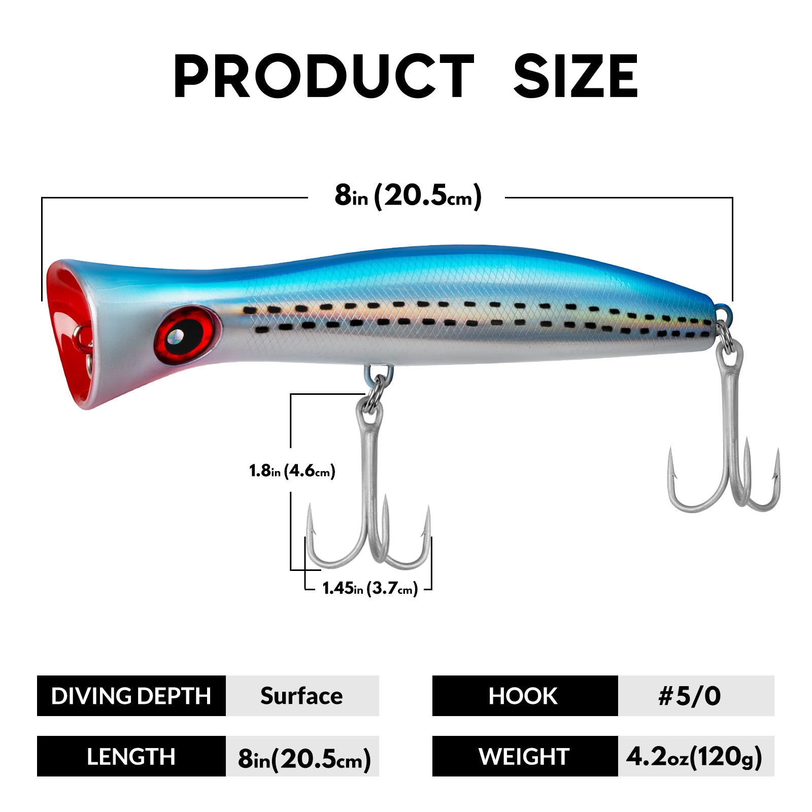 WLure HW622 Topwater Popper – 4" Walking Bait, 2/3 Oz, Lifelike Fish Pattern