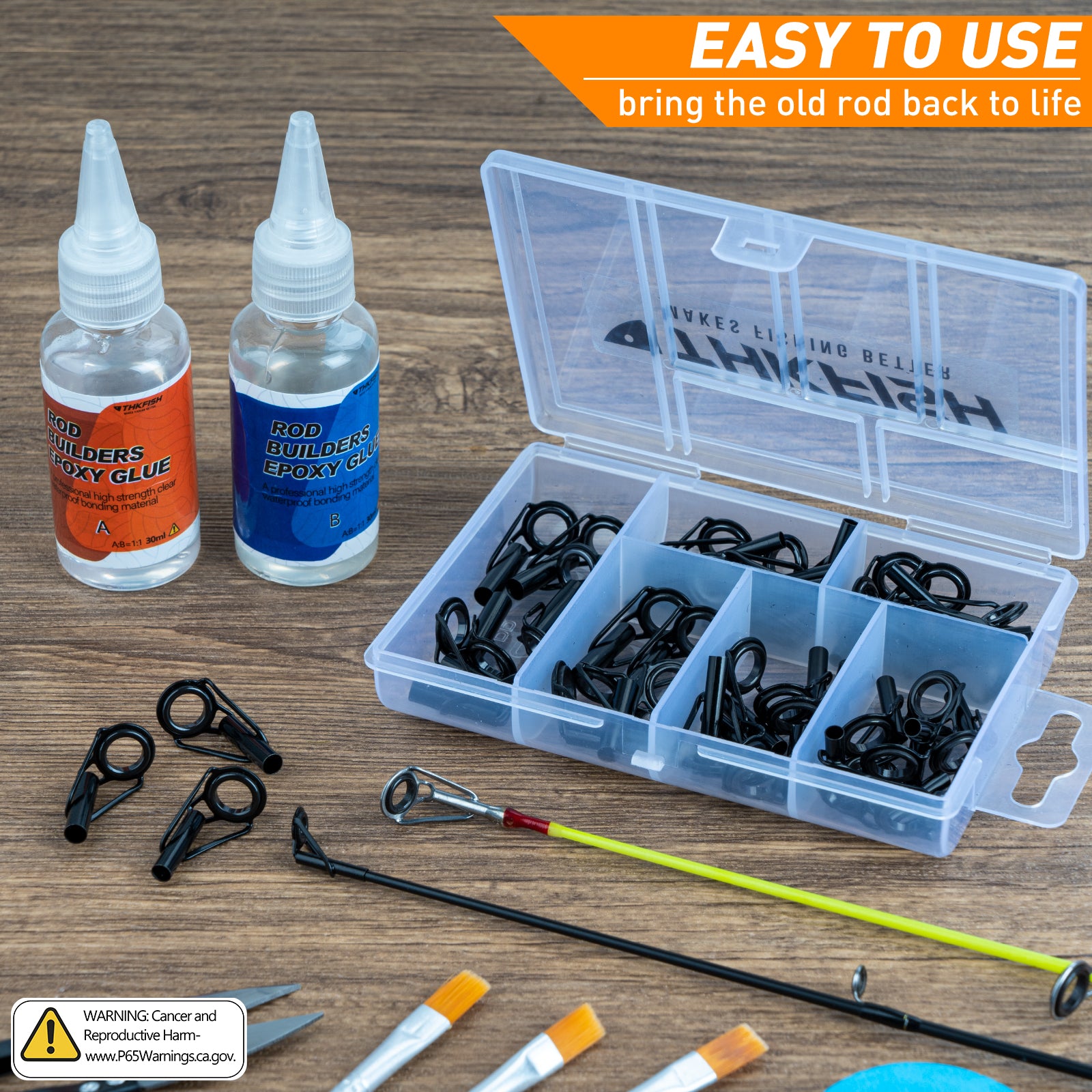 easy composites fishing pole repair kit THKFISH 42PCS 6 Sizes Fishing Rod Tip Repair Kit with Glue, Black-S-42pcs