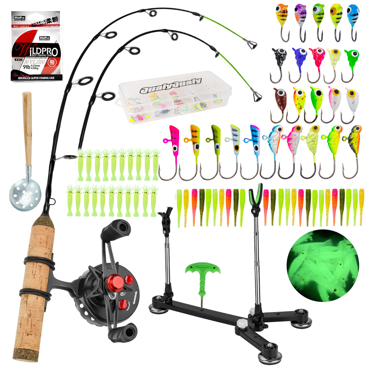 best fishing pole for ice fishing THKFISH Gear Kit Bass Trout Species Spinning Ice Fishing ultegra Tady Lures Model C Model:VS200BX2
