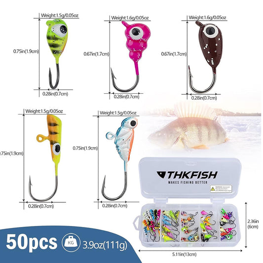 THKFISH 50PCS/31PCS Ice Fishing Jigs Heads Jigs Kit