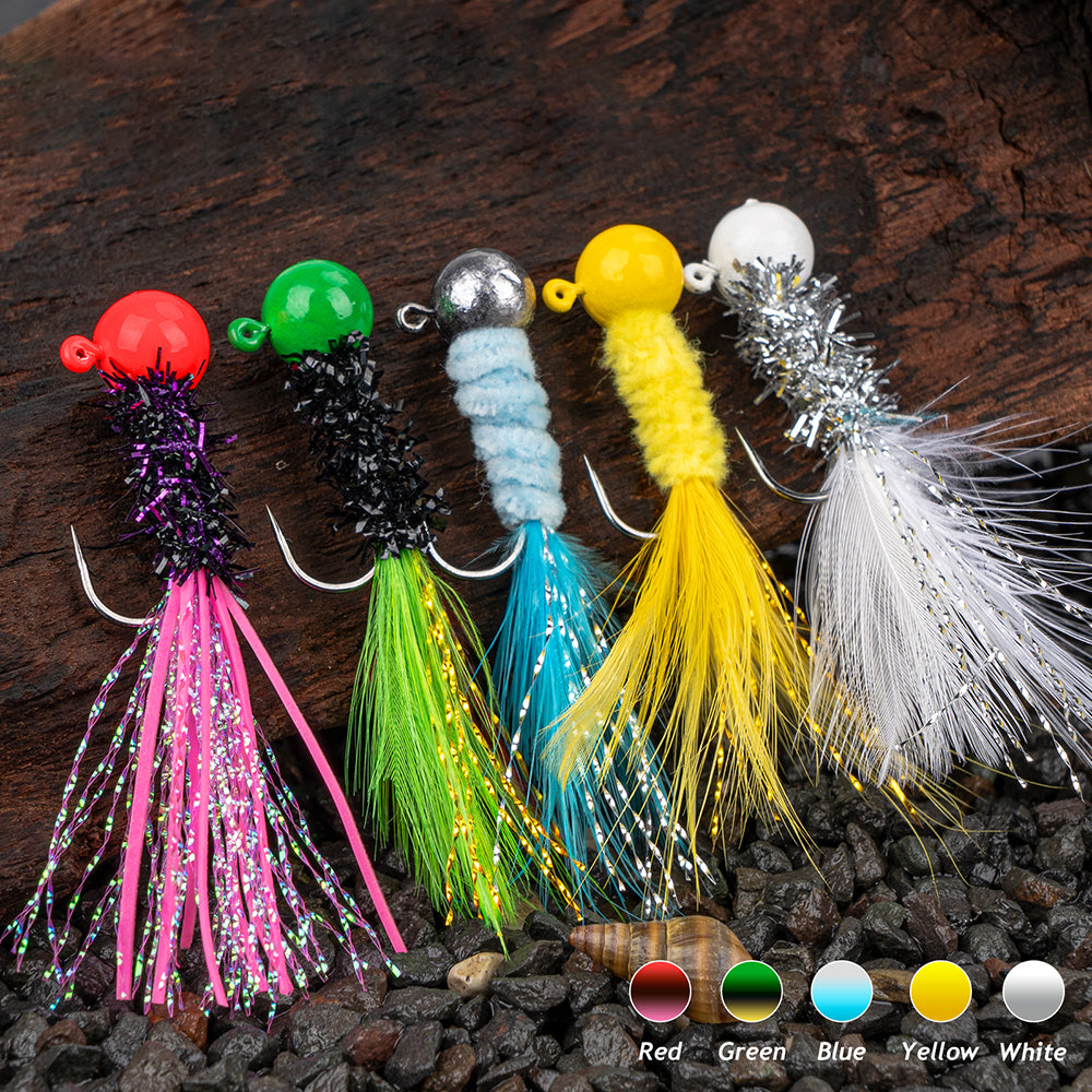 THKFISH 30pcs Crappie Feather Jighead Marabou Jig Hook Kit