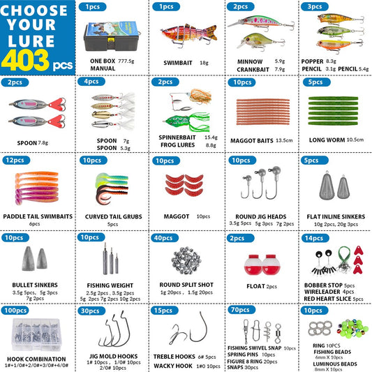 THKFISH 403pcs Fishing Lure Kit