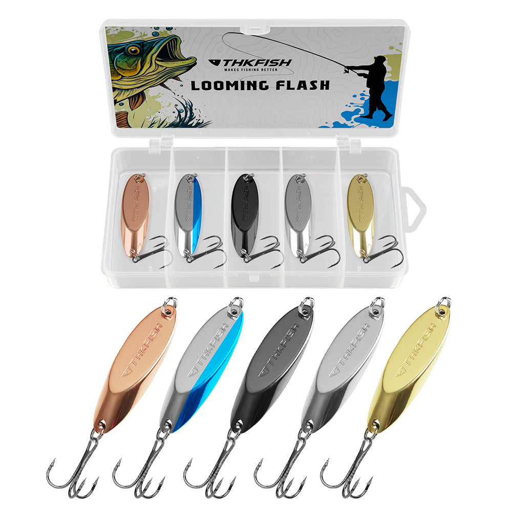 THKFISH Best Fishing Spoons Lures for Trout Pike Bass Crappie Walleye, 1-1/5oz 5pcs / Solid