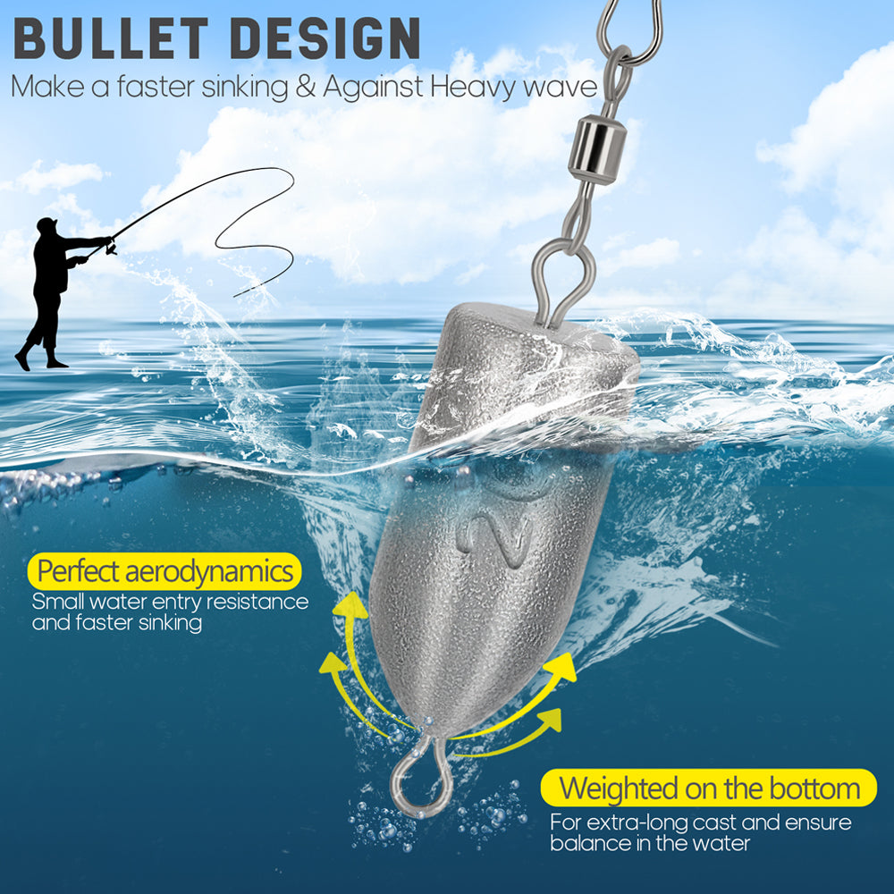 a fishing pole sinks faster than a tackle box THKFISH 6 Sizes Drop Shot Lead Fishing Weights Bullet Weight Fishing, 3/8 oz 30pcs
