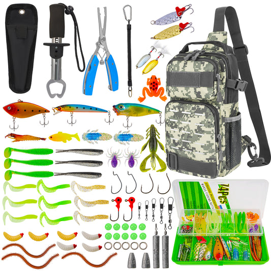 THKFISH Fishing Backpack with Tackle Box and 74pcs Fishing Tool Kit
