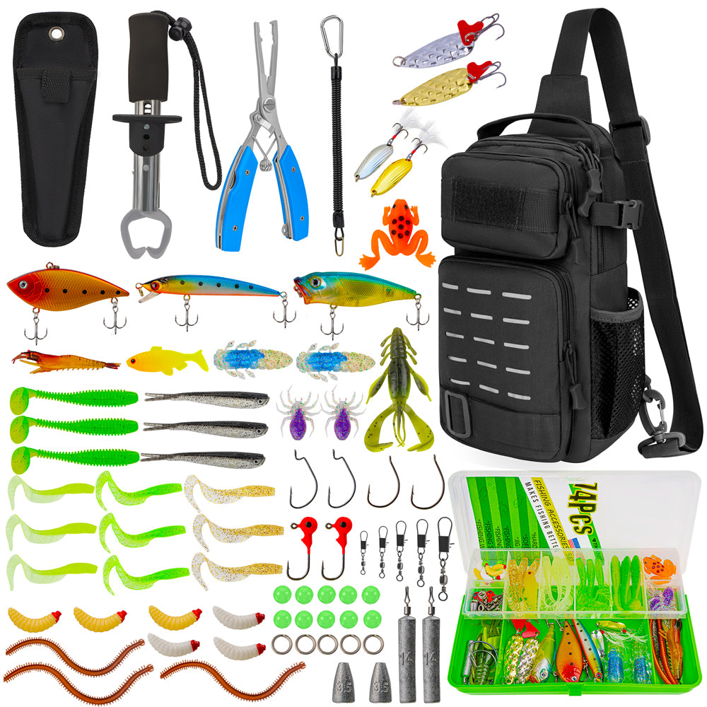 THKFISH Fishing Backpack with Tackle Box and 74pcs Fishing Tool Kit