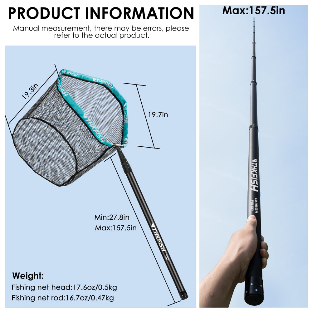 Kayak Fishing Net Telescoping Aluminum Fishing Net - Long Handle Rubber Landing  Net, Adjustable Up To 52.7", Holds 20 Lbs