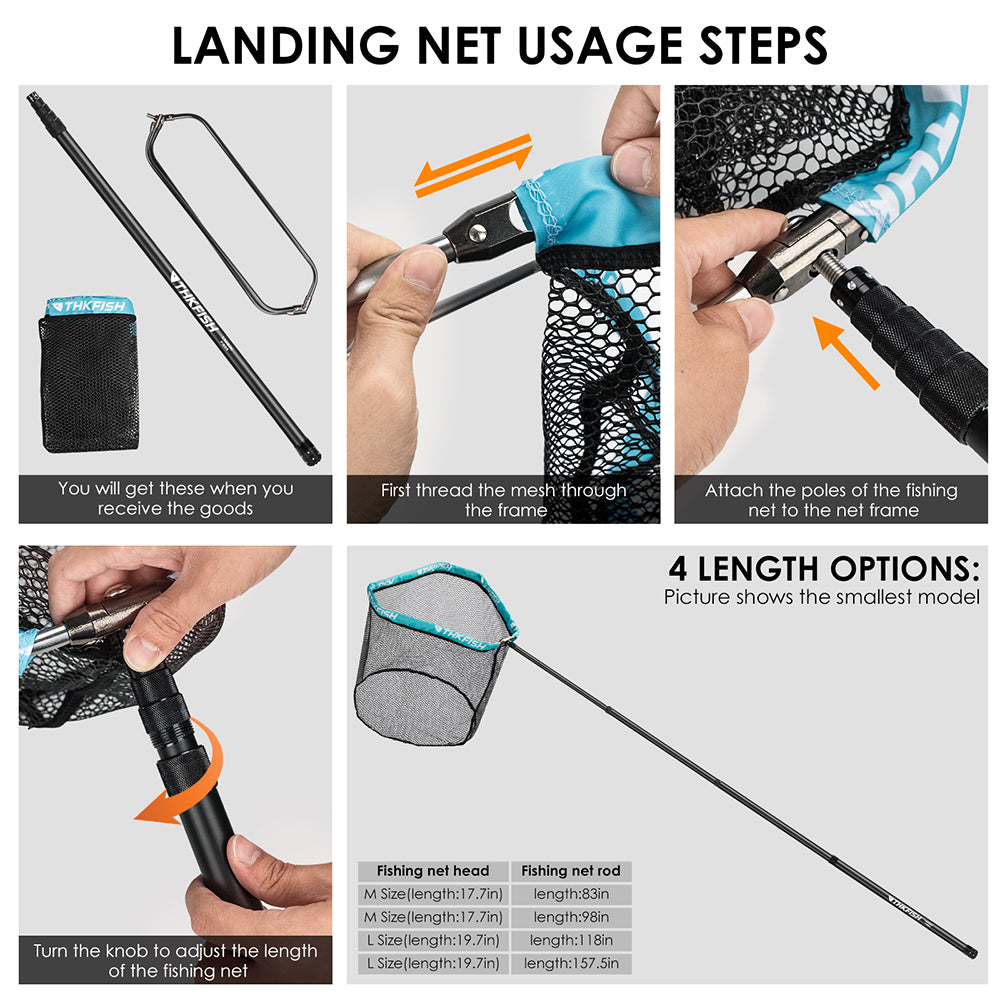 THKFISH Portable Telescopic Carbon Fiber Fishing Landing Net